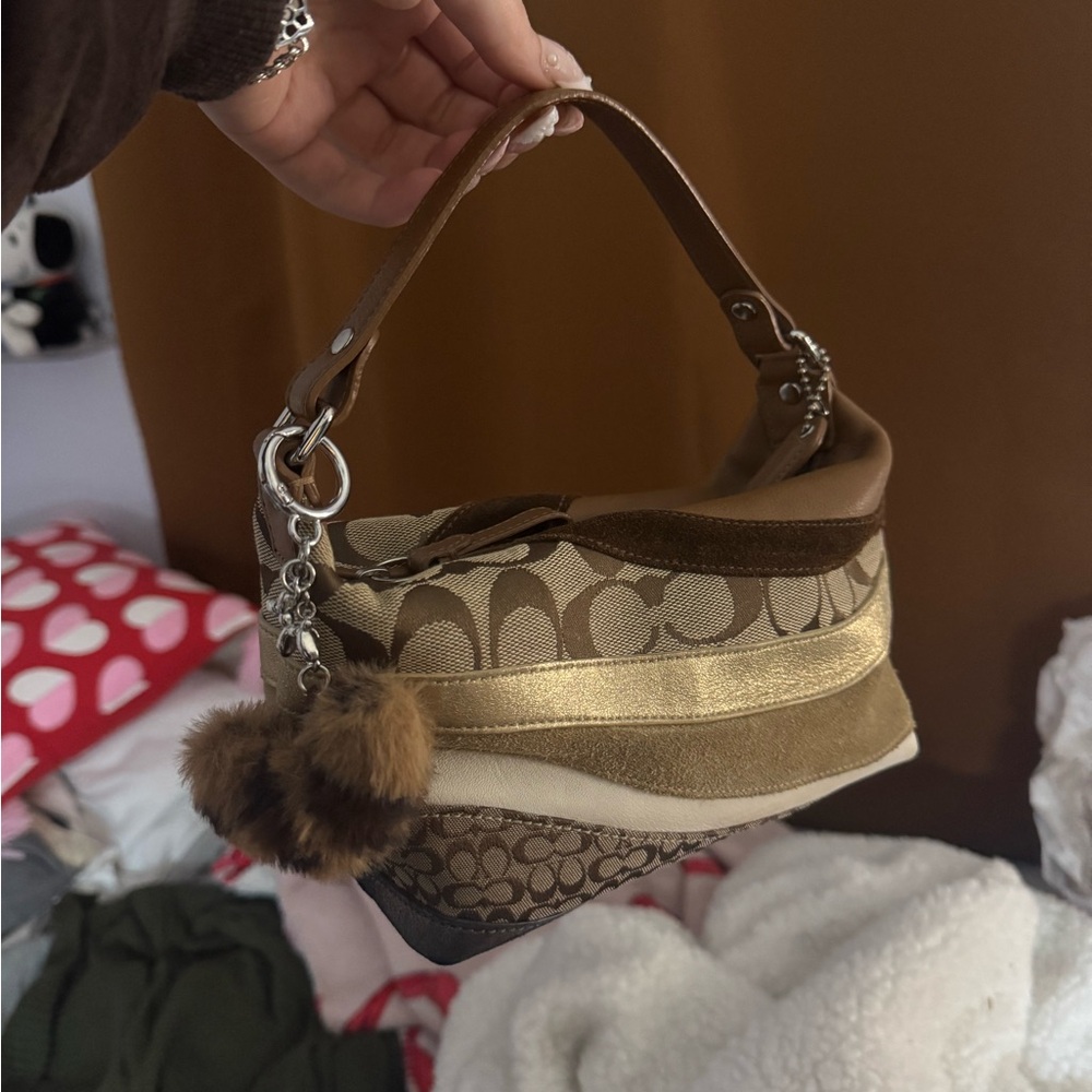 Coach Brown and Gold Shoulder Bag